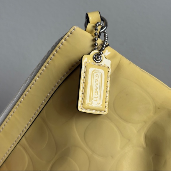 ❌SOLD❌Coach Patent Leather Mini Shoulder Bag – Yellow Embossed Monogram - Picture 2 of 5